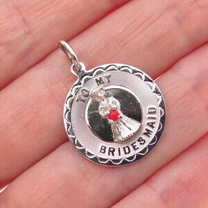ELCO 925 Sterling Silver Vintage Rhinestone To My Bridesmaid Charm Pendant